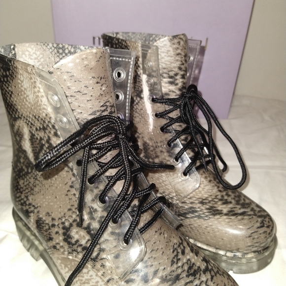 Madden Girl Snake Skin Rubber Rain Combat Boots - Picture 2 of 11